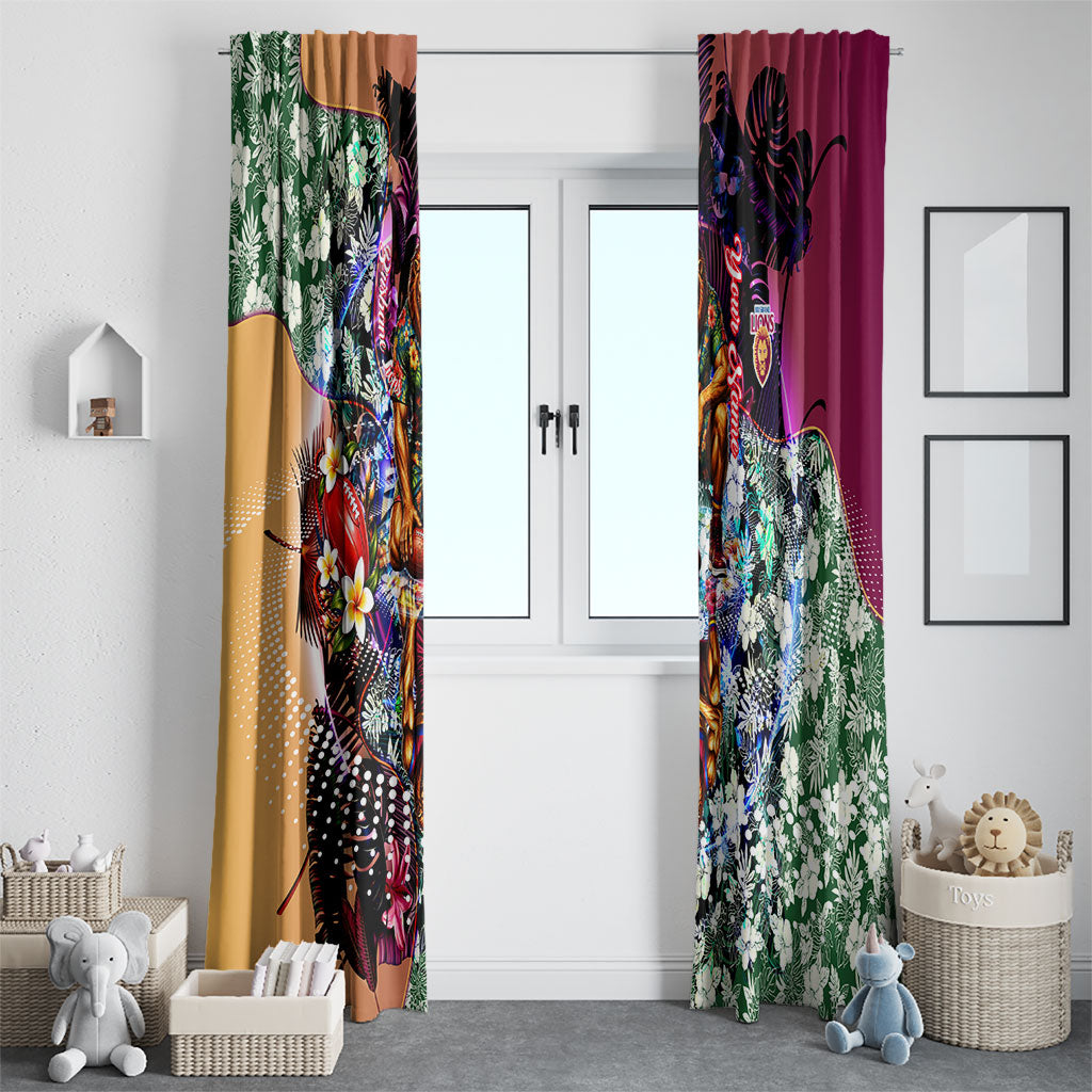 Personalized Brisbane Lions Football Window Curtain Tropical Hibiscus Flowers - Pacific Fusion Style