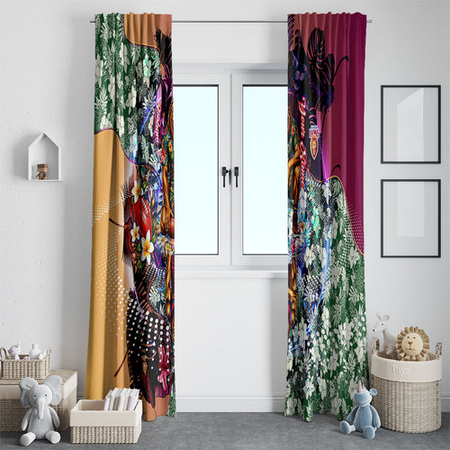 Personalized Brisbane Lions Football Window Curtain Tropical Hibiscus Flowers - Pacific Fusion Style