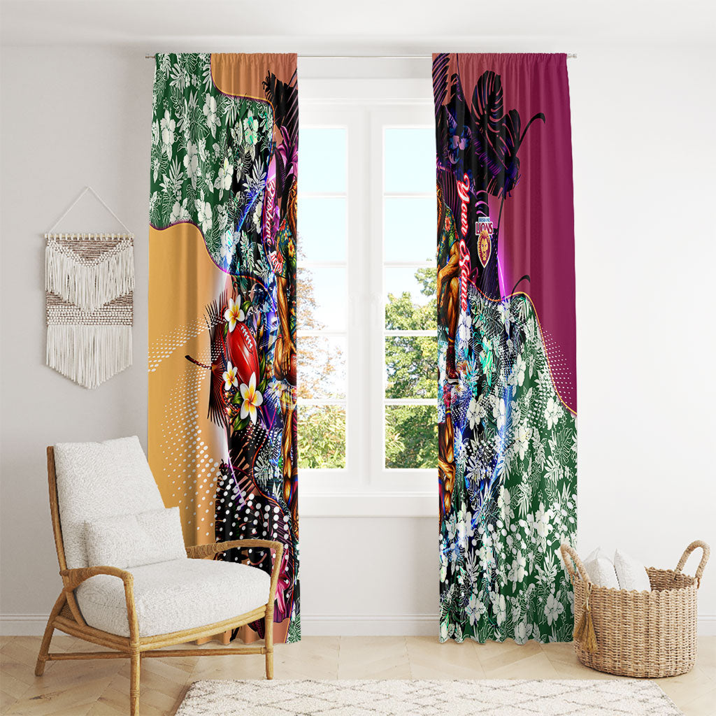 Personalized Brisbane Lions Football Window Curtain Tropical Hibiscus Flowers - Pacific Fusion Style