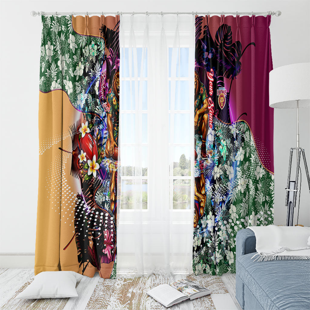 Personalized Brisbane Lions Football Window Curtain Tropical Hibiscus Flowers - Pacific Fusion Style