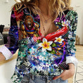 Personalized Brisbane Lions Football Women Casual Shirt Tropical Hibiscus Flowers - Pacific Fusion Style