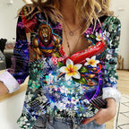 Personalized Brisbane Lions Football Women Casual Shirt Tropical Hibiscus Flowers - Pacific Fusion Style