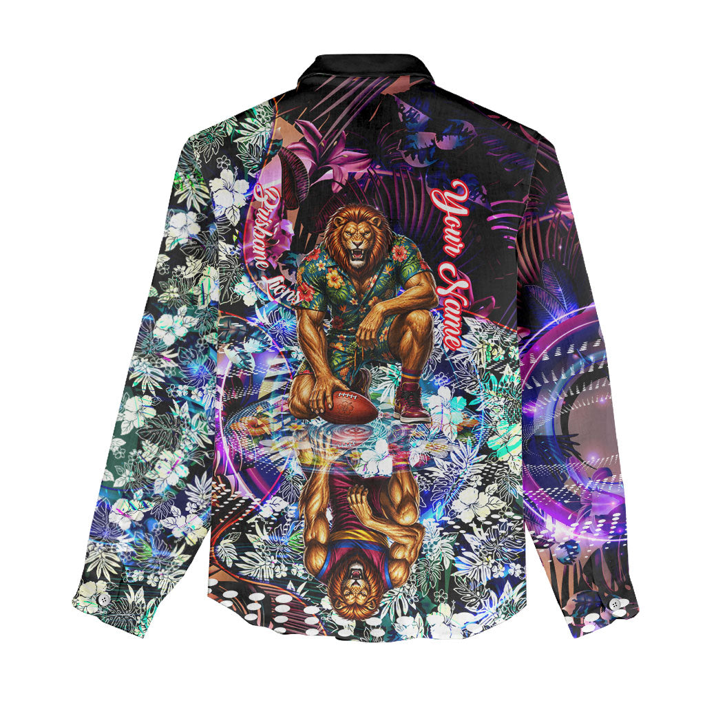 Personalized Brisbane Lions Football Women Casual Shirt Tropical Hibiscus Flowers - Pacific Fusion Style