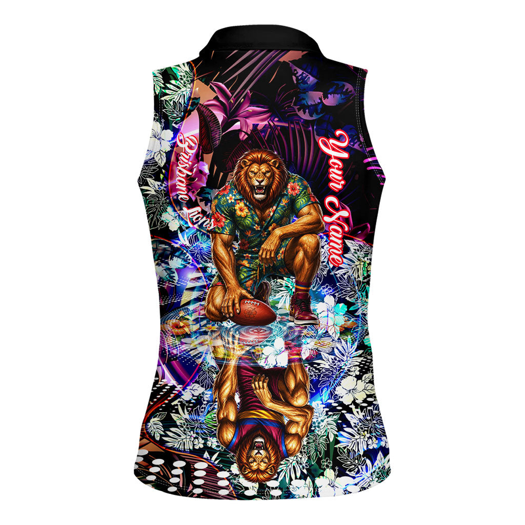 Personalized Brisbane Lions Football Women Sleeveless Polo Shirt Tropical Hibiscus Flowers - Pacific Fusion Style