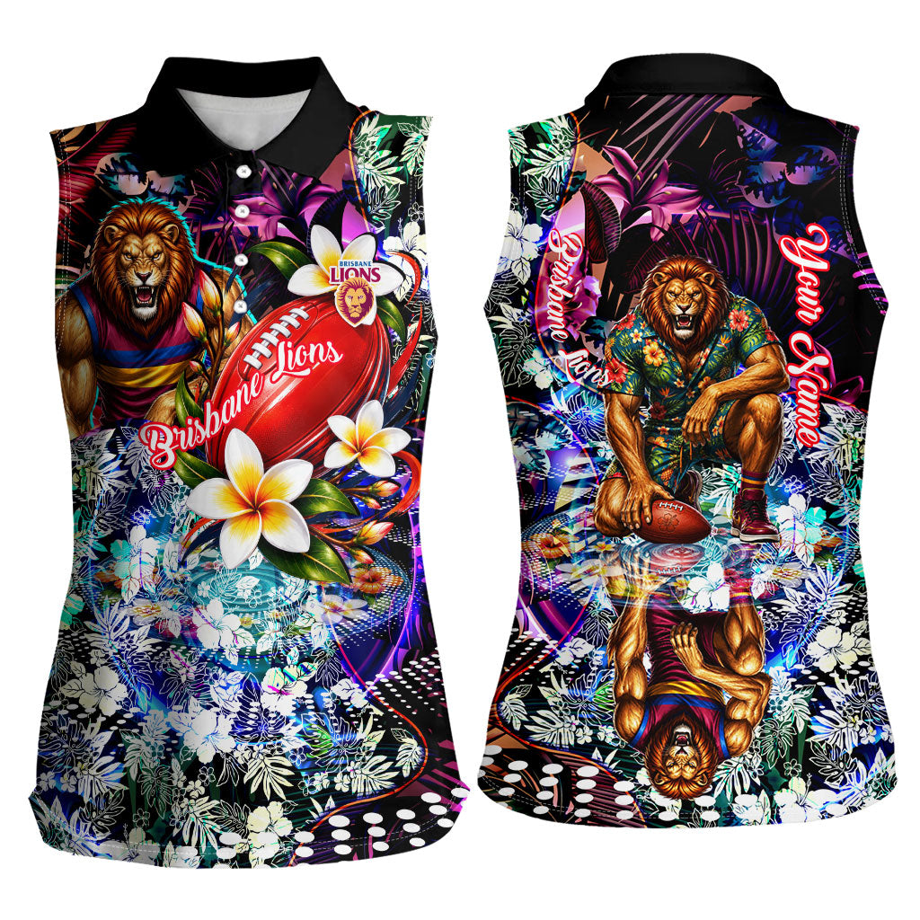 Personalized Brisbane Lions Football Women Sleeveless Polo Shirt Tropical Hibiscus Flowers - Pacific Fusion Style