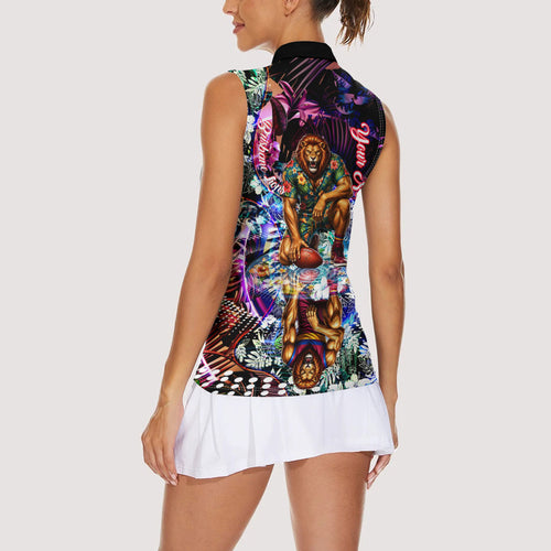Personalized Brisbane Lions Football Women Sleeveless Polo Shirt Tropical Hibiscus Flowers - Pacific Fusion Style
