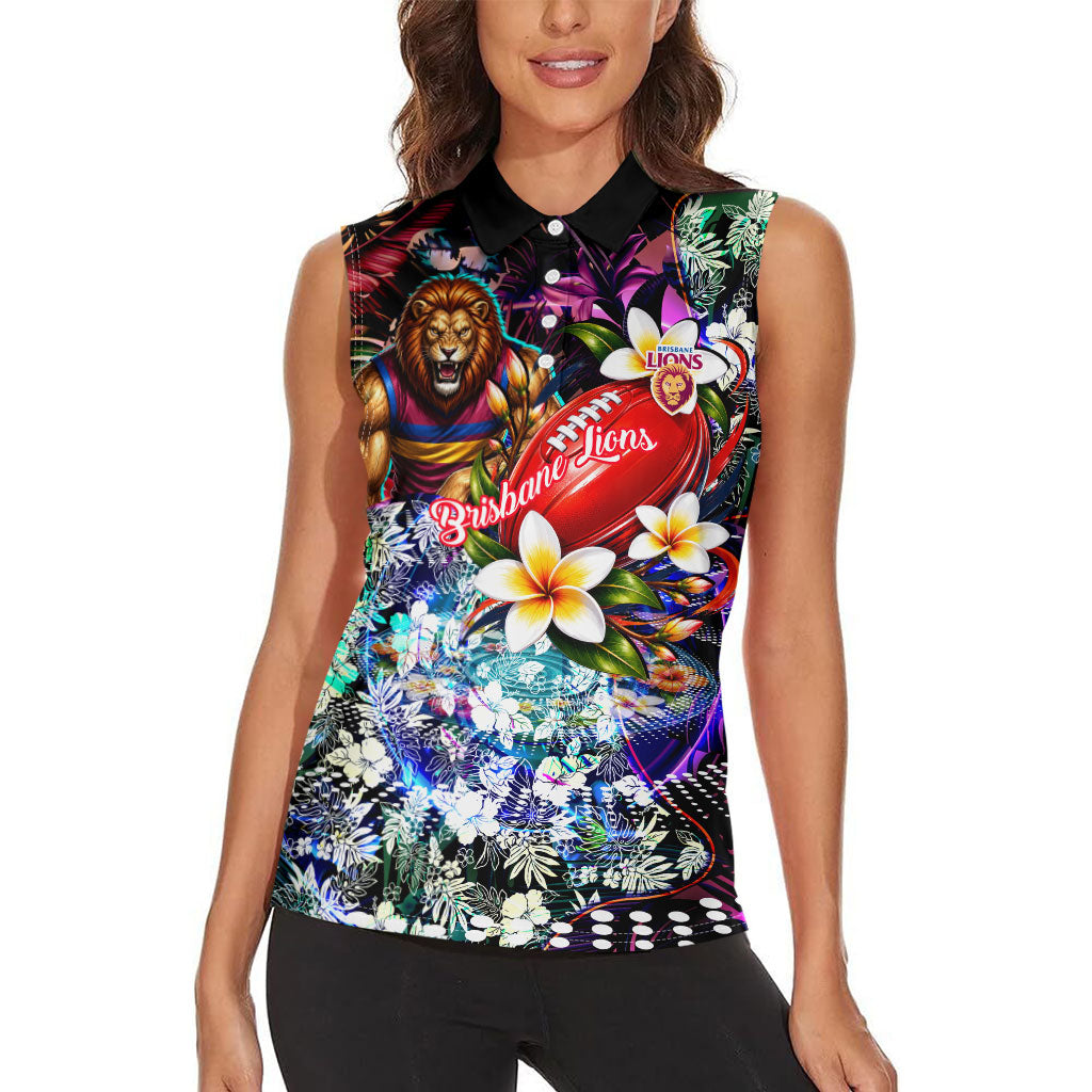 Personalized Brisbane Lions Football Women Sleeveless Polo Shirt Tropical Hibiscus Flowers - Pacific Fusion Style
