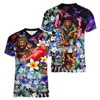Personalized Brisbane Lions Football Women V-Neck T-Shirt Tropical Hibiscus Flowers - Pacific Fusion Style
