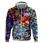 Personalized Brisbane Lions Football Zip Hoodie Tropical Hibiscus Flowers - Pacific Fusion Style