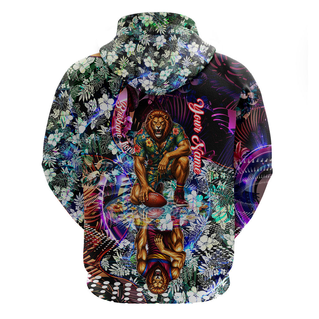 Personalized Brisbane Lions Football Zip Hoodie Tropical Hibiscus Flowers - Pacific Fusion Style