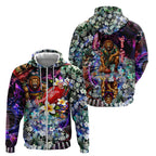 Personalized Brisbane Lions Football Zip Hoodie Tropical Hibiscus Flowers - Pacific Fusion Style