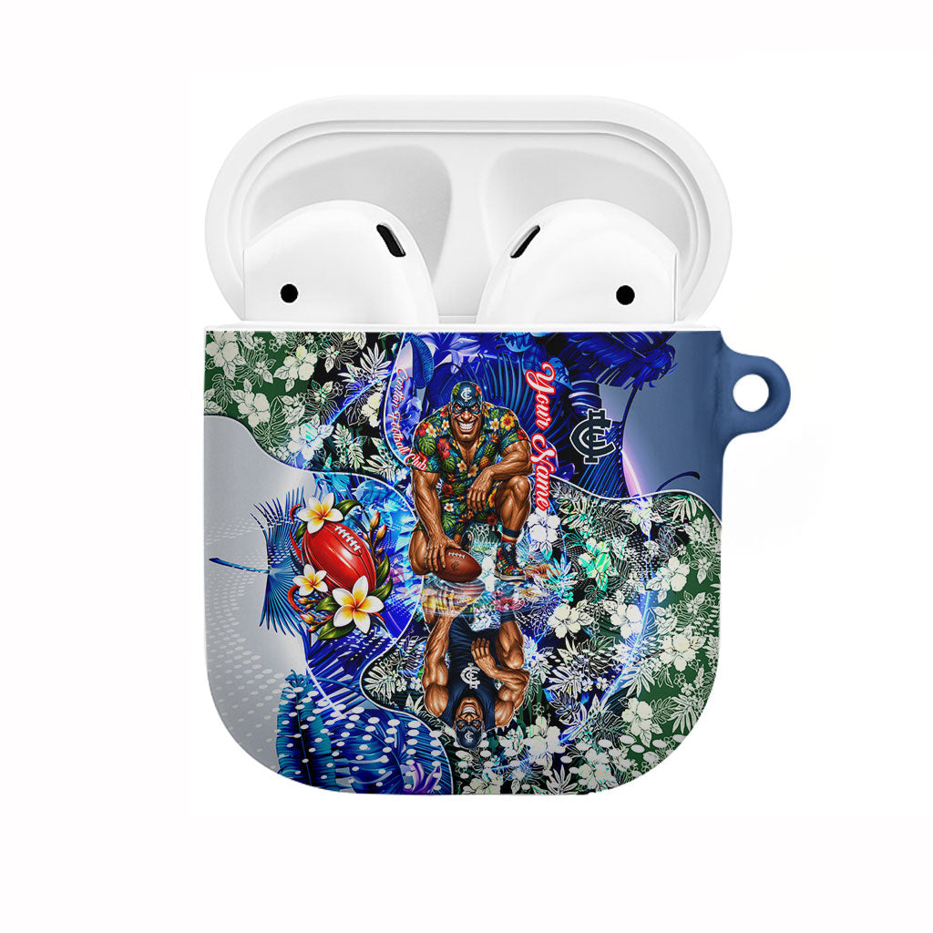 Personalized Carlton Football Blues AirPods Case Tropical Hibiscus Flowers - Pacific Fusion Style