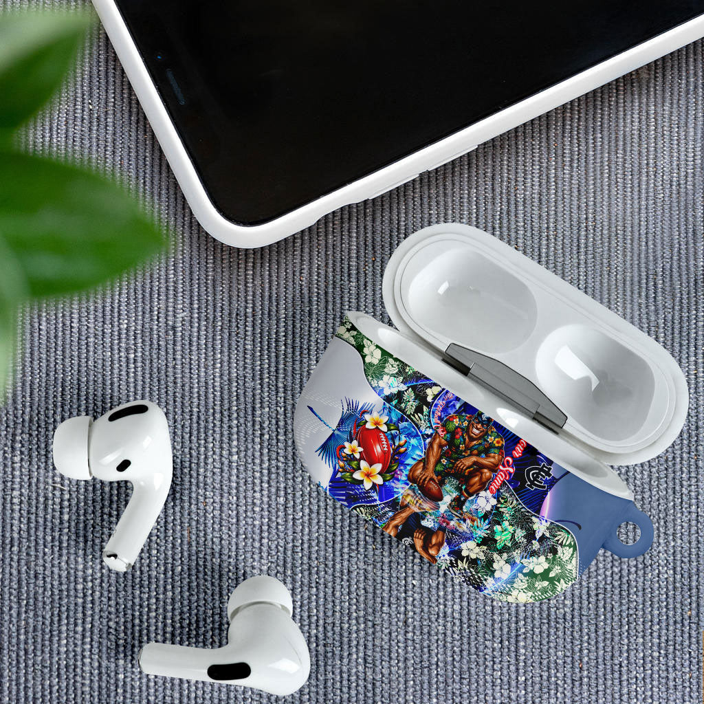 Personalized Carlton Football Blues AirPods Case Tropical Hibiscus Flowers - Pacific Fusion Style