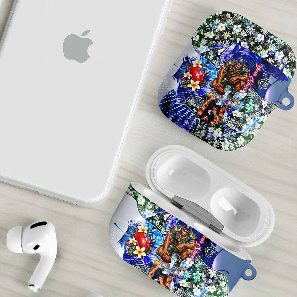 Personalized Carlton Football Blues AirPods Case Tropical Hibiscus Flowers - Pacific Fusion Style