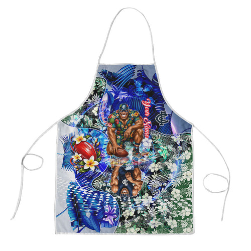 Personalized Carlton Football Blues Apron Tropical Hibiscus Flowers - Pacific Fusion Style