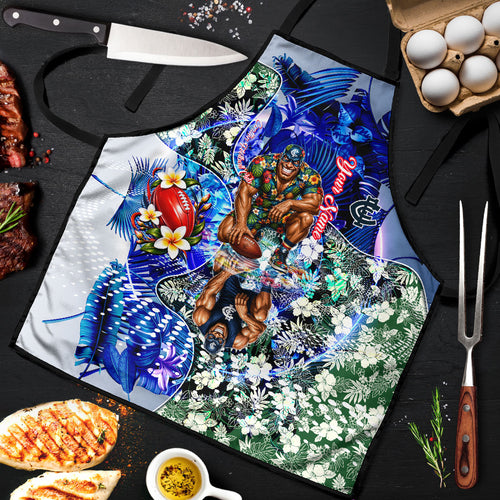 Personalized Carlton Football Blues Apron Tropical Hibiscus Flowers - Pacific Fusion Style