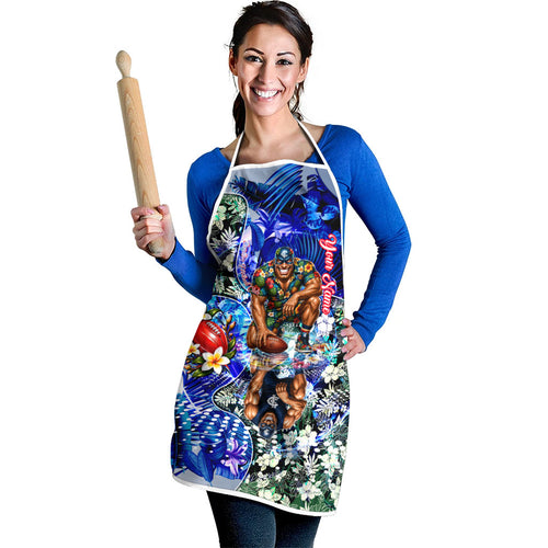 Personalized Carlton Football Blues Apron Tropical Hibiscus Flowers - Pacific Fusion Style