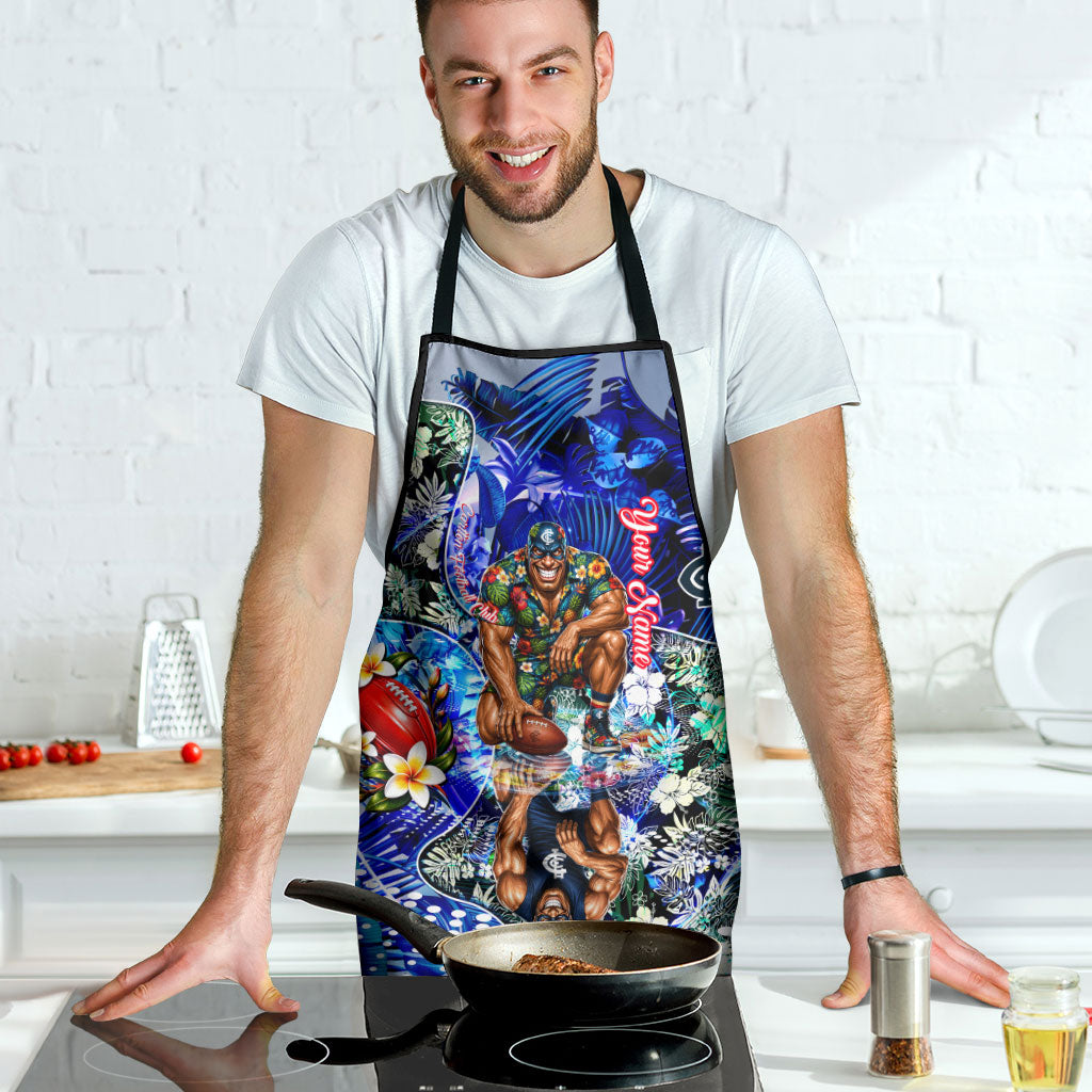 Personalized Carlton Football Blues Apron Tropical Hibiscus Flowers - Pacific Fusion Style