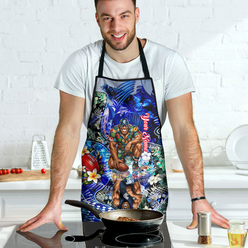 Personalized Carlton Football Blues Apron Tropical Hibiscus Flowers - Pacific Fusion Style