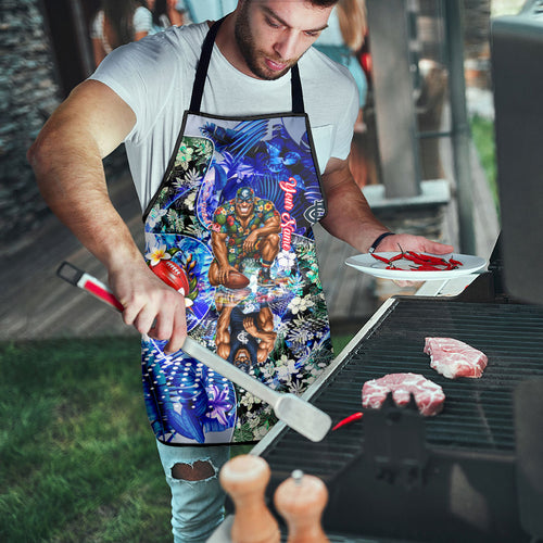 Personalized Carlton Football Blues Apron Tropical Hibiscus Flowers - Pacific Fusion Style