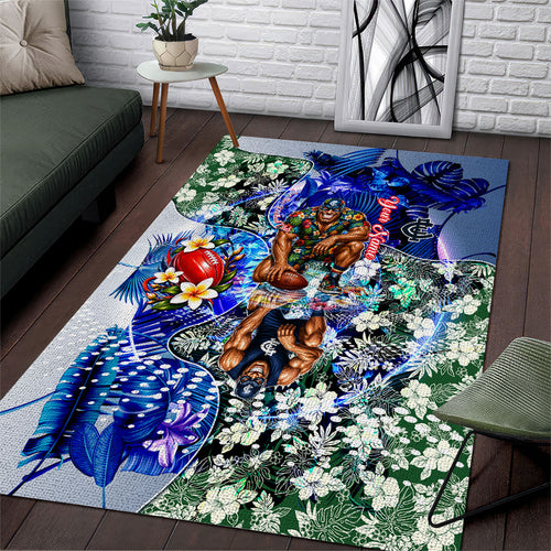 Personalized Carlton Football Blues Area Rug Tropical Hibiscus Flowers - Pacific Fusion Style