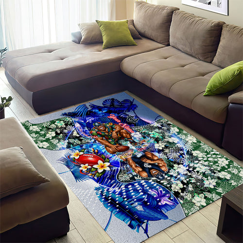 Personalized Carlton Football Blues Area Rug Tropical Hibiscus Flowers - Pacific Fusion Style