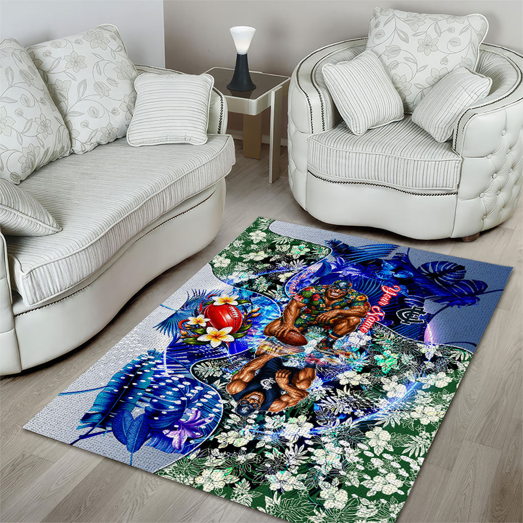 Personalized Carlton Football Blues Area Rug Tropical Hibiscus Flowers - Pacific Fusion Style