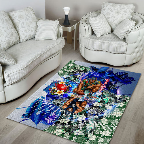 Personalized Carlton Football Blues Area Rug Tropical Hibiscus Flowers - Pacific Fusion Style