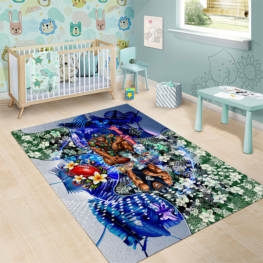 Personalized Carlton Football Blues Area Rug Tropical Hibiscus Flowers - Pacific Fusion Style