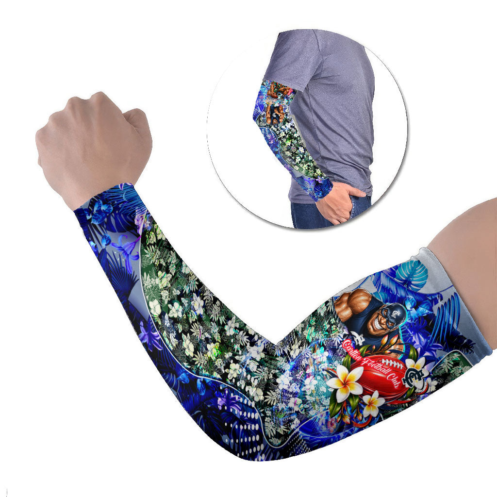 Personalized Carlton Football Blues Arm Sleeves Tropical Hibiscus Flowers - Pacific Fusion Style