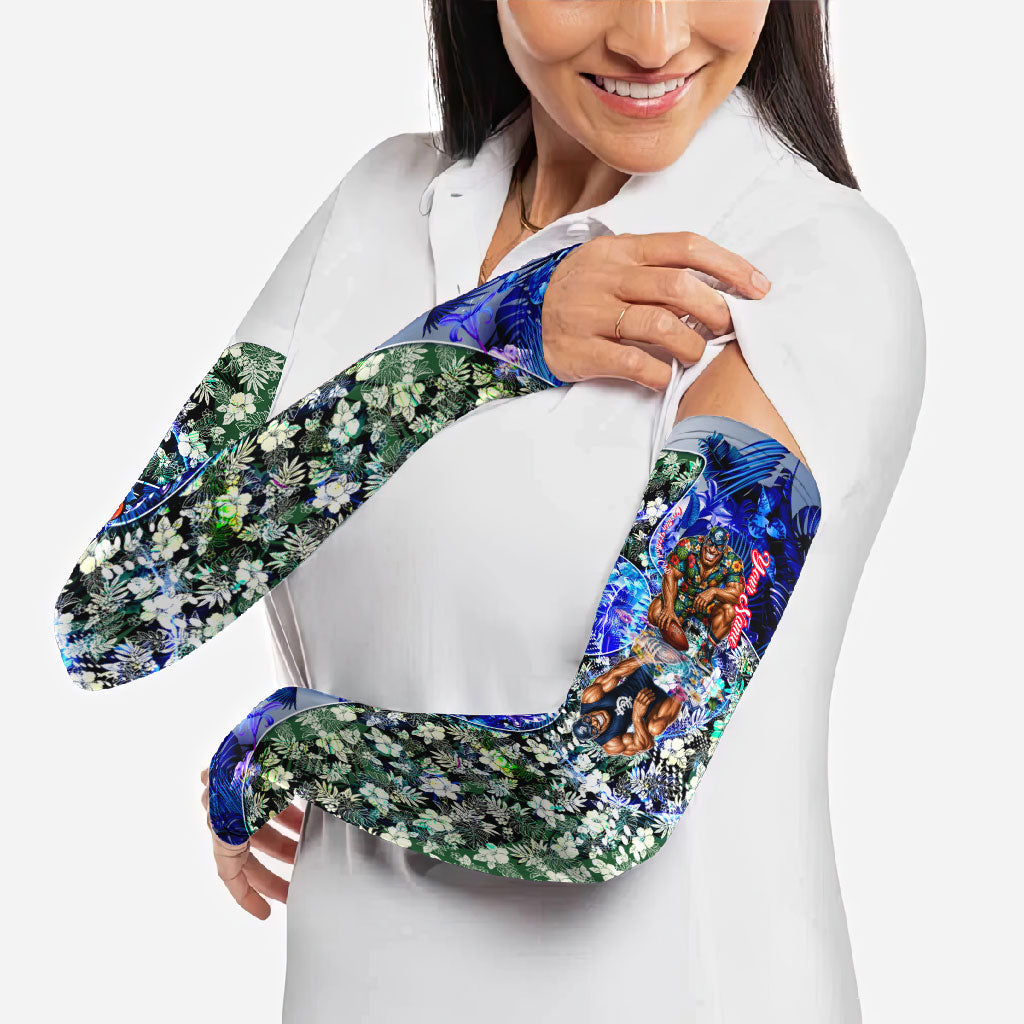 Personalized Carlton Football Blues Arm Sleeves Tropical Hibiscus Flowers - Pacific Fusion Style