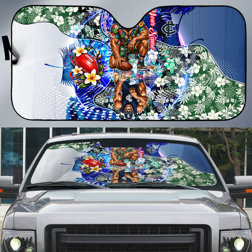 Personalized Carlton Football Blues Auto Sun Shade Tropical Hibiscus Flowers - Pacific Fusion Style