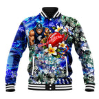 Personalized Carlton Football Blues Baseball Jacket Tropical Hibiscus Flowers - Pacific Fusion Style