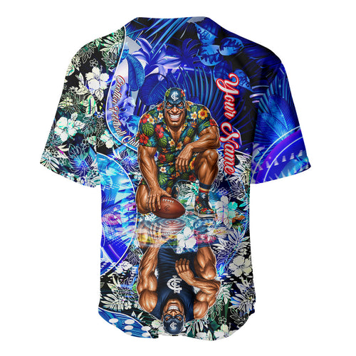 Personalized Carlton Football Blues Baseball Jersey Tropical Hibiscus Flowers - Pacific Fusion Style