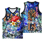 Personalized Carlton Football Blues Basketball Jersey Tropical Hibiscus Flowers - Pacific Fusion Style