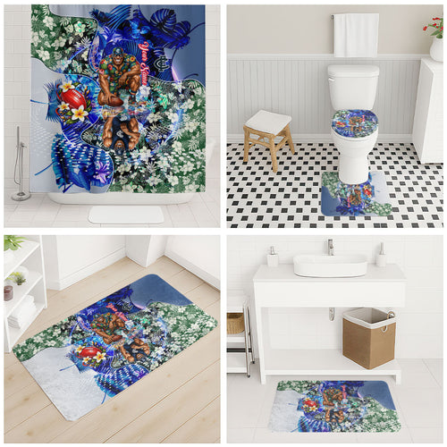 Personalized Carlton Football Blues Bathroom Set Tropical Hibiscus Flowers - Pacific Fusion Style