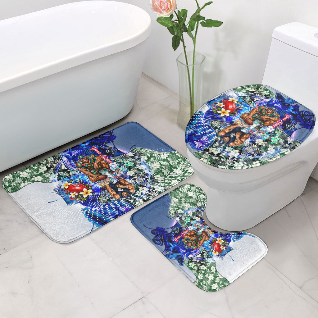 Personalized Carlton Football Blues Bathroom Set Tropical Hibiscus Flowers - Pacific Fusion Style