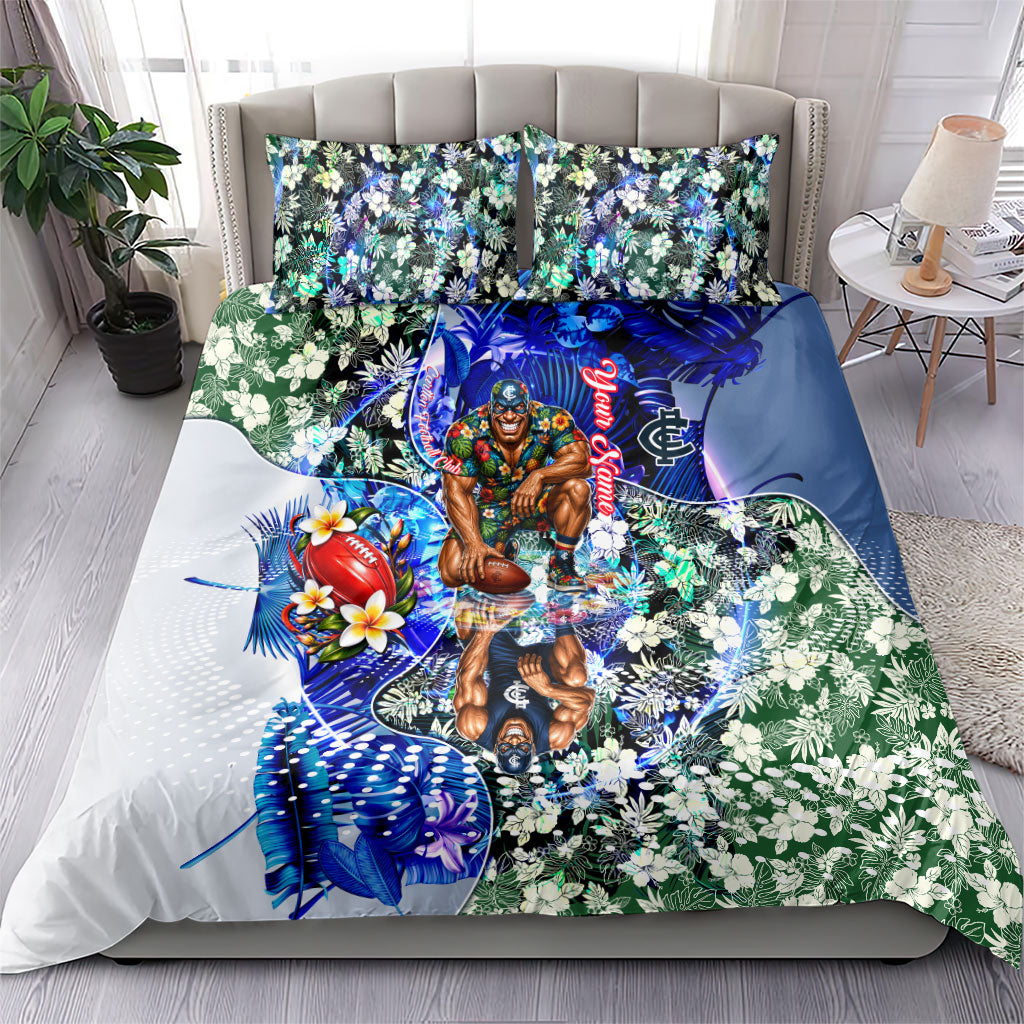 Personalized Carlton Football Blues Bedding Set Tropical Hibiscus Flowers - Pacific Fusion Style