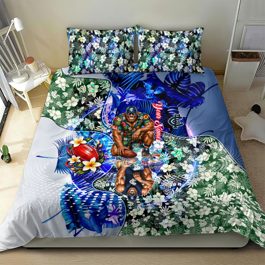 Personalized Carlton Football Blues Bedding Set Tropical Hibiscus Flowers - Pacific Fusion Style