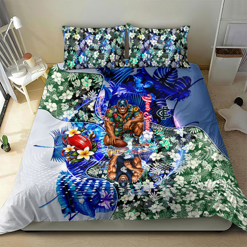 Personalized Carlton Football Blues Bedding Set Tropical Hibiscus Flowers - Pacific Fusion Style