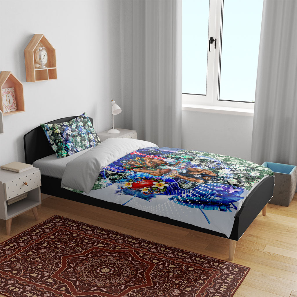 Personalized Carlton Football Blues Bedding Set Tropical Hibiscus Flowers - Pacific Fusion Style