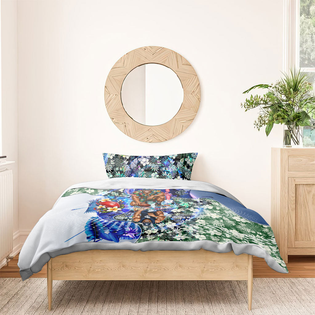Personalized Carlton Football Blues Bedding Set Tropical Hibiscus Flowers - Pacific Fusion Style
