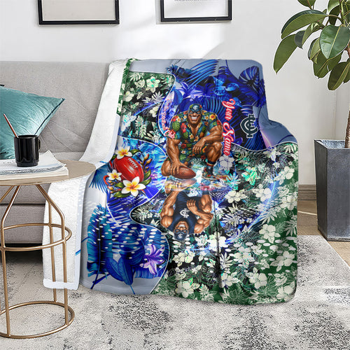 Personalized Carlton Football Blues Blanket Tropical Hibiscus Flowers - Pacific Fusion Style