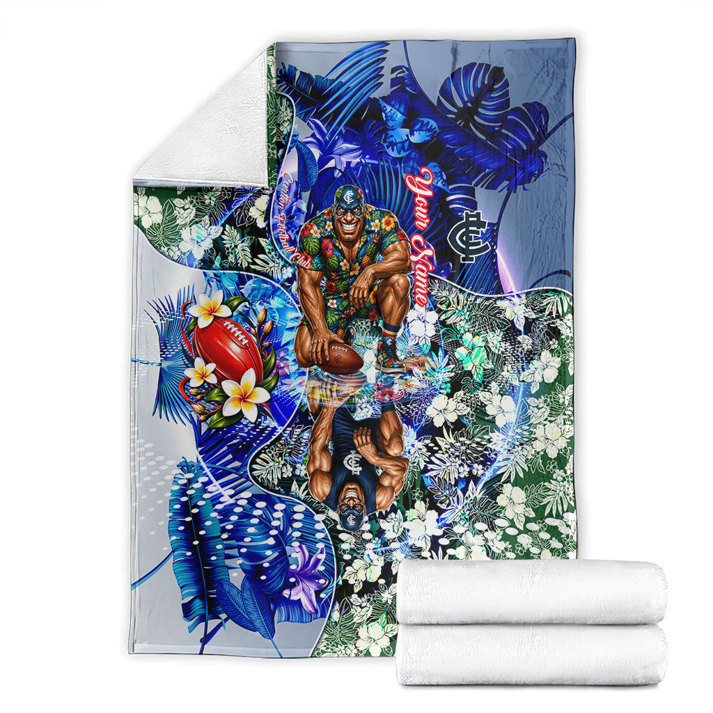 Personalized Carlton Football Blues Blanket Tropical Hibiscus Flowers - Pacific Fusion Style