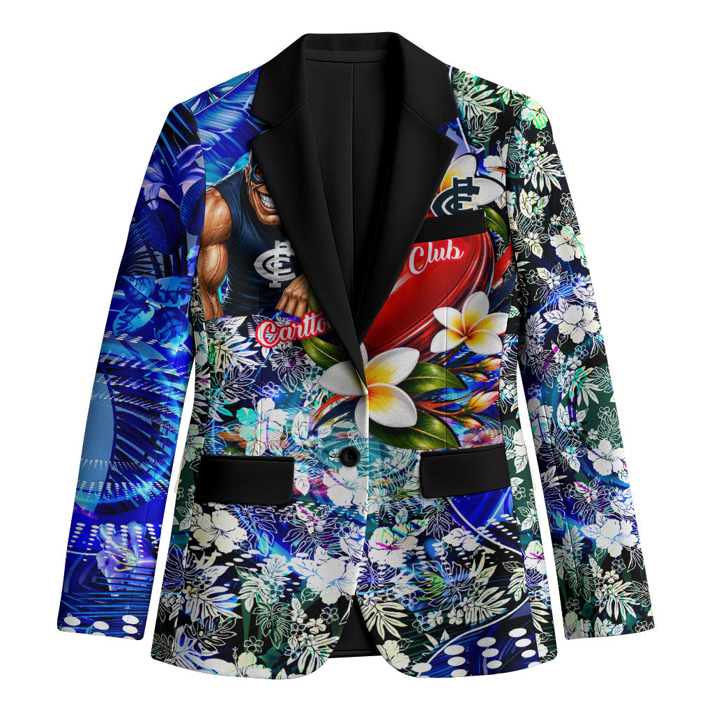 Personalized Carlton Football Blues Blazer Tropical Hibiscus Flowers - Pacific Fusion Style