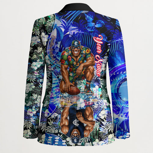 Personalized Carlton Football Blues Blazer Tropical Hibiscus Flowers - Pacific Fusion Style