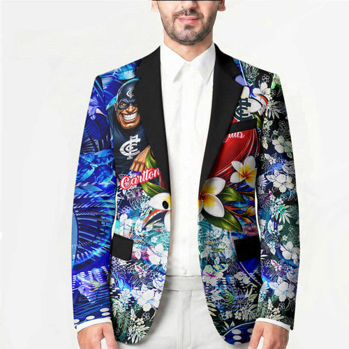 Personalized Carlton Football Blues Blazer Tropical Hibiscus Flowers - Pacific Fusion Style