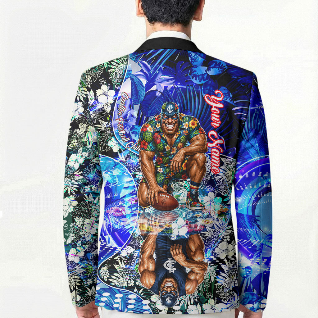 Personalized Carlton Football Blues Blazer Tropical Hibiscus Flowers - Pacific Fusion Style