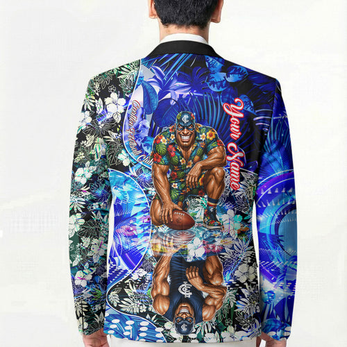 Personalized Carlton Football Blues Blazer Tropical Hibiscus Flowers - Pacific Fusion Style