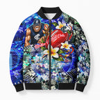 Personalized Carlton Football Blues Bomber Puffer Jacket Tropical Hibiscus Flowers - Pacific Fusion Style